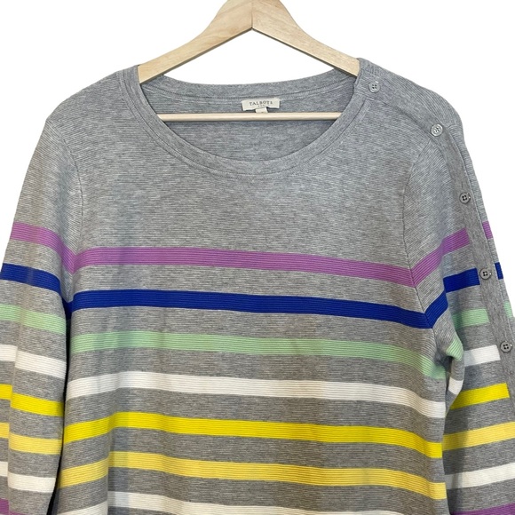 Talbots Textured Knit Rainbow Striped Button Sleeve Pullover Sweater size XL - Picture 6 of 11